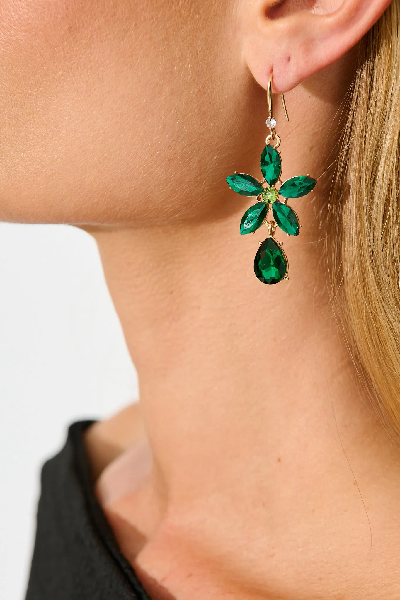 Olivia Drop Earrings in Emerald Stones sold by St Frock product image thumbnail 3