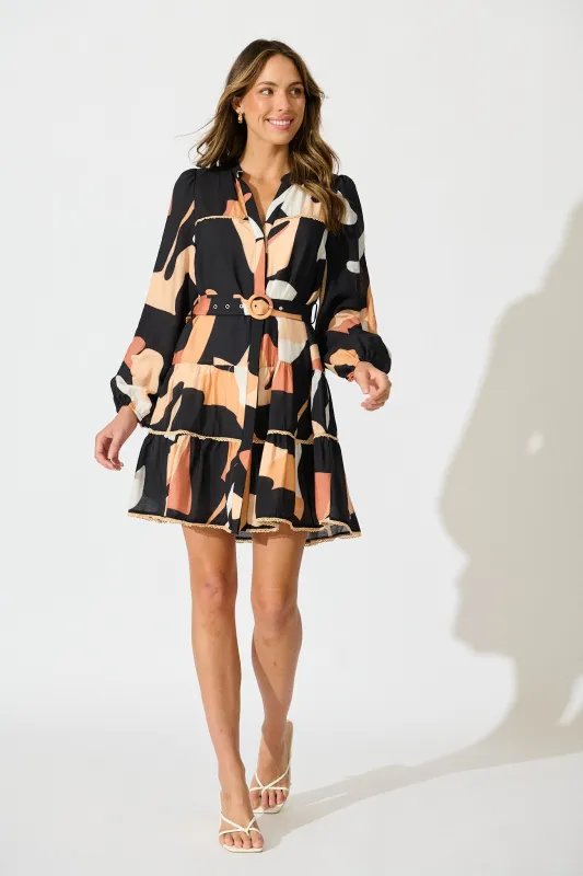 Colour Bound Dress in Rust with Black Print sold by St Frock