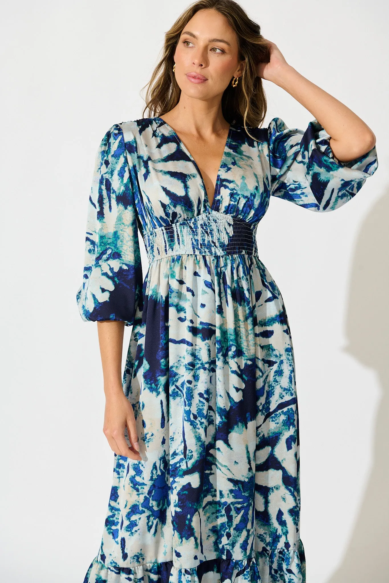 Lost In Wonderland Maxi Dress in Cream with Navy Satin sold by St Frock product image thumbnail 2