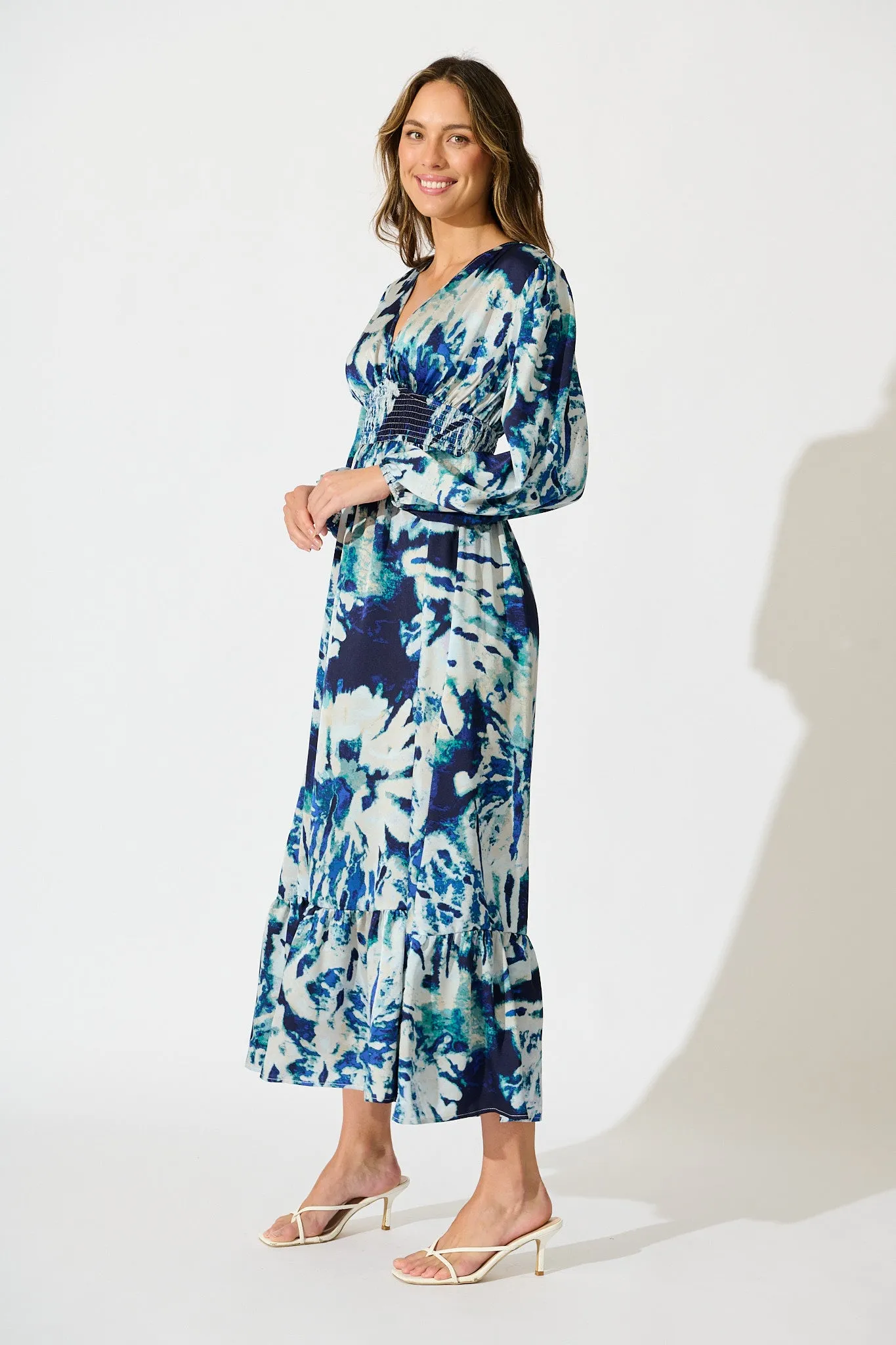 Lost In Wonderland Maxi Dress in Cream with Navy Satin sold by St Frock product image thumbnail 3