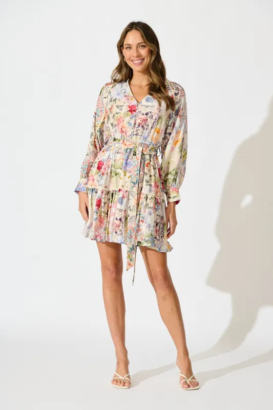 Athena Dress in White with Multi Floral Print sold by St Frock