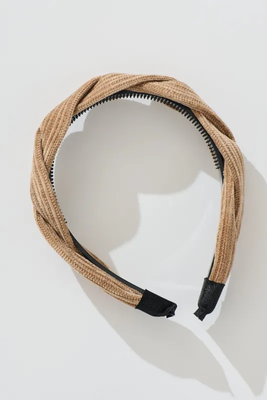 Gina Braided Twist Headband in Brown Corduroy sold by St Frock