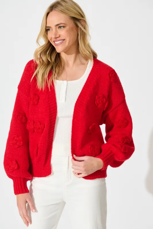 Hana Knit Cardigan in Red Wool Blend sold by St Frock