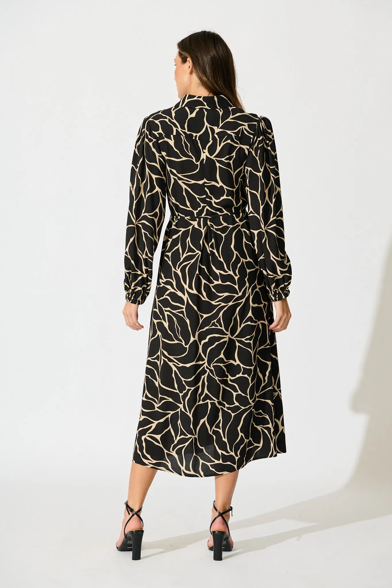 Think About It Maxi Shirt Dress in Black Geometric Print sold by St Frock product image thumbnail 4