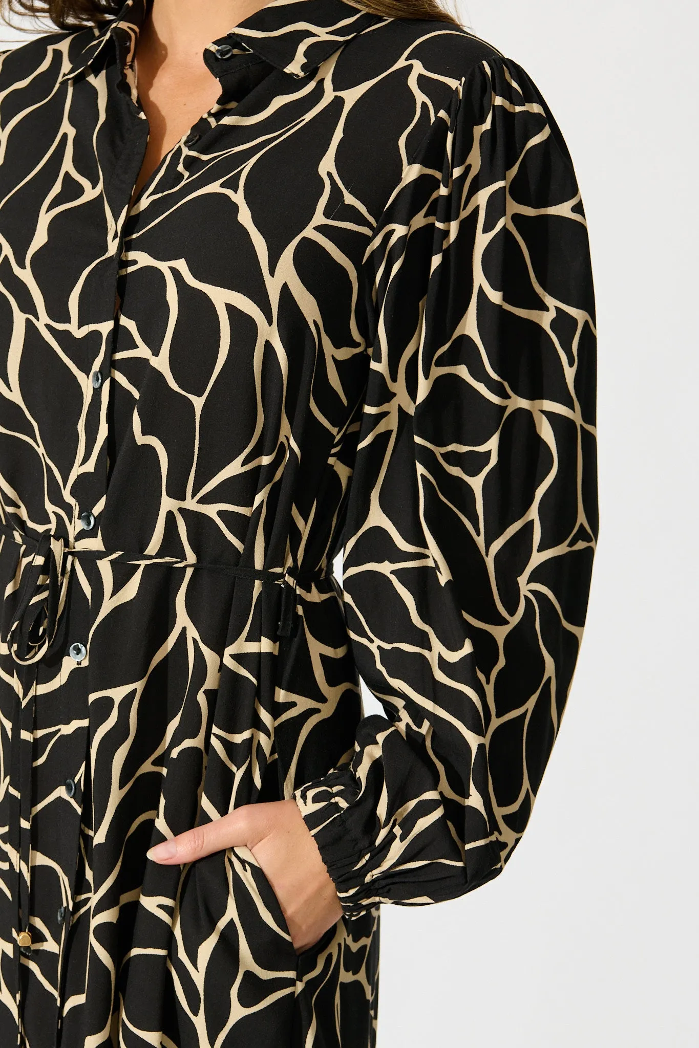 Think About It Maxi Shirt Dress in Black Geometric Print sold by St Frock product image thumbnail 5