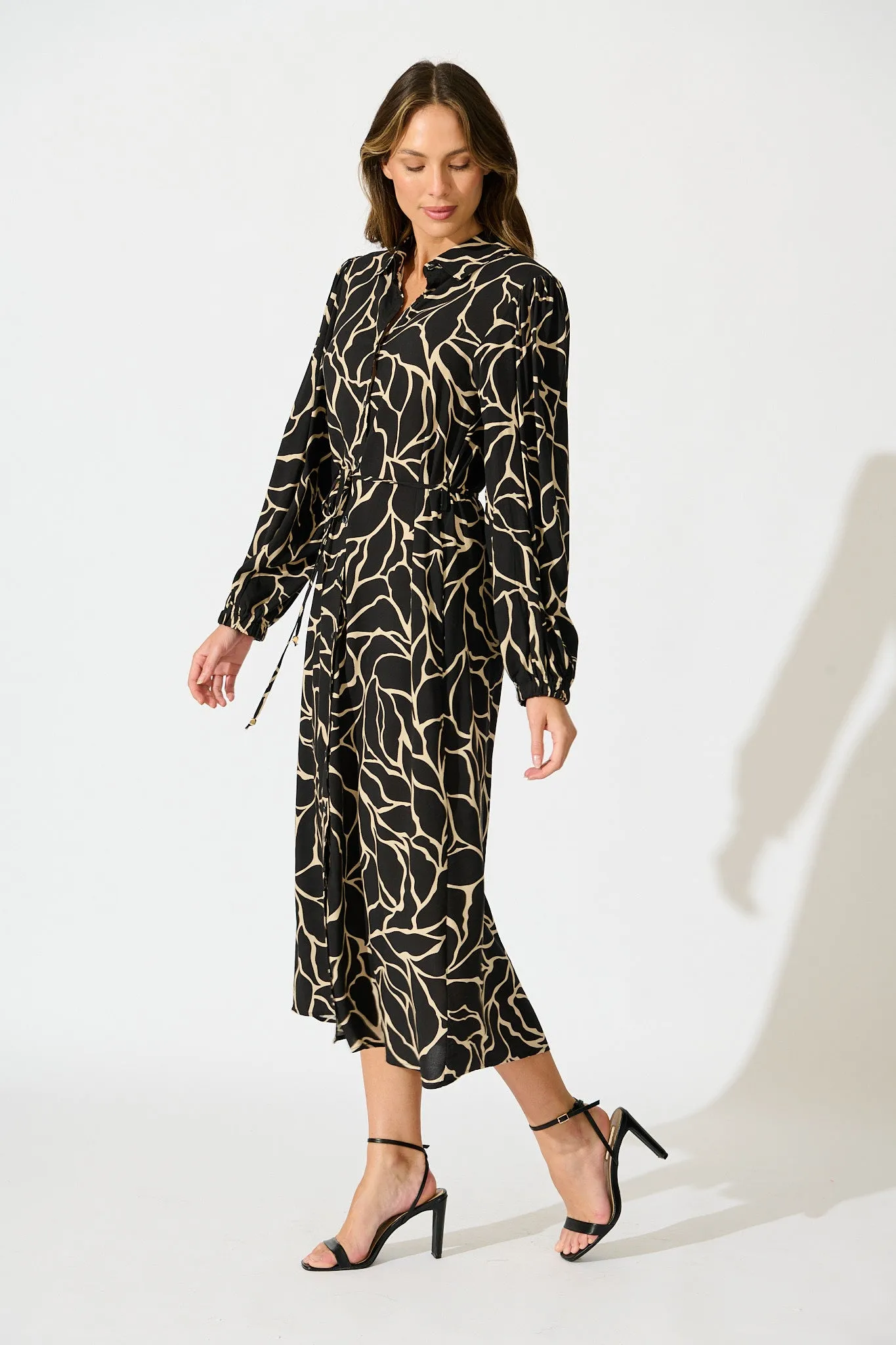 Think About It Maxi Shirt Dress in Black Geometric Print sold by St Frock product image thumbnail 3