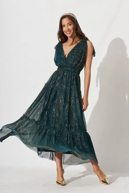 Annetta Maxi Dress In Emerald Lurex sold by St Frock