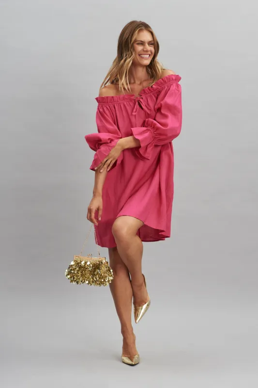 Luanna Dress In Hot Pink Pure Linen sold by St Frock