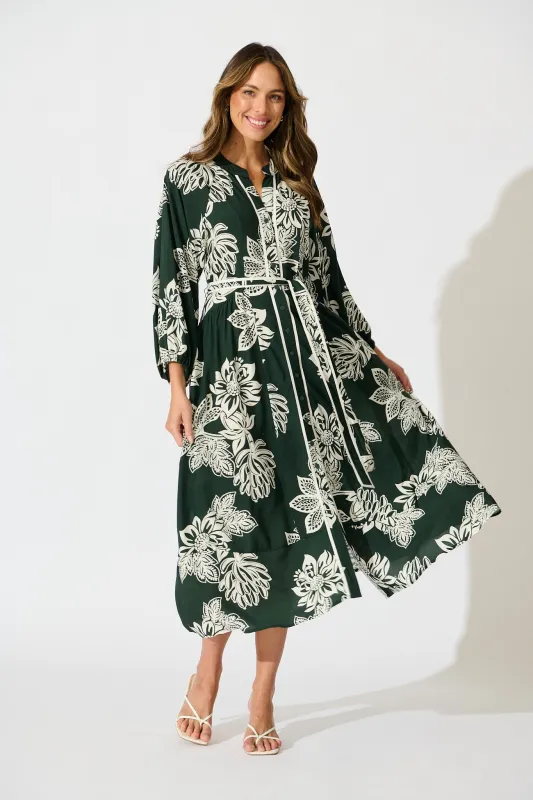 Spellbound Maxi Dress in Emerald White Floral sold by St Frock