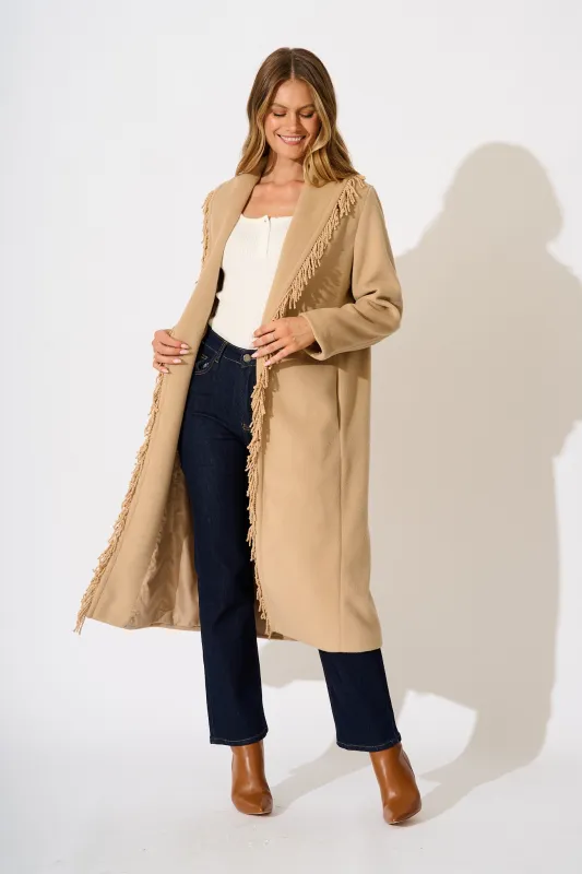 Fringe Fatale Coat in Camel sold by St Frock