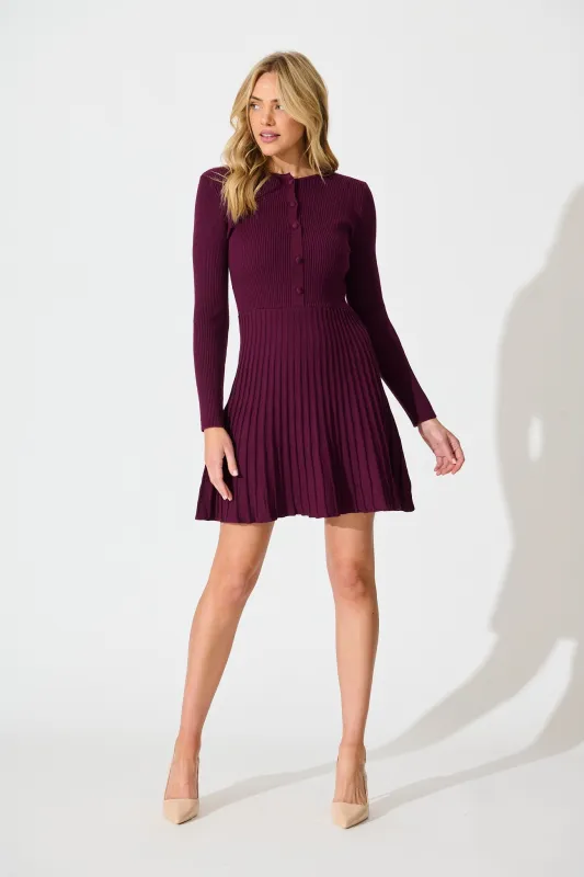 Poised Perfection Knit Dress in Plum sold by St Frock