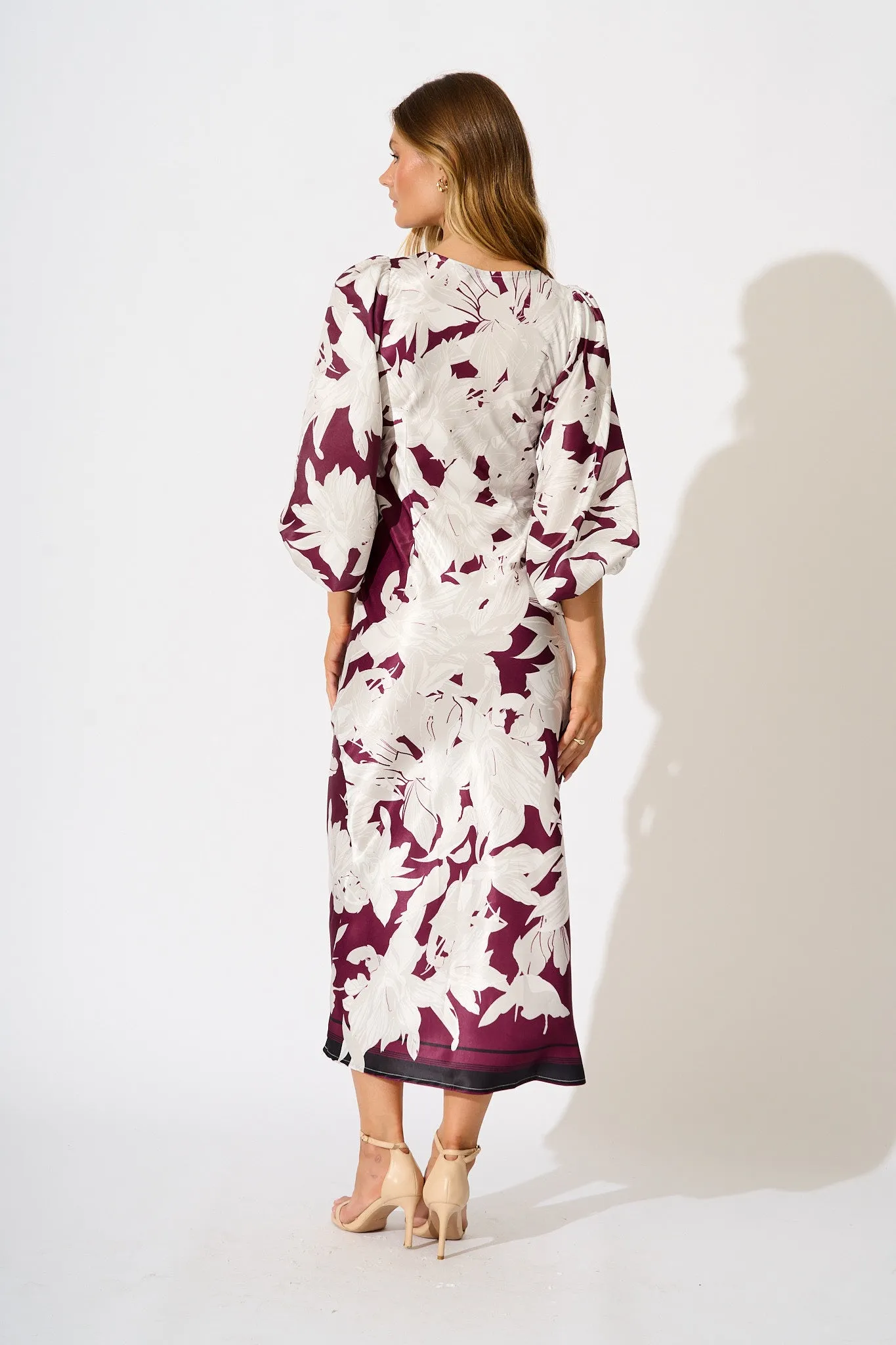 Petal Maxi Dress in Plum and White Floral sold by St Frock product image thumbnail 4