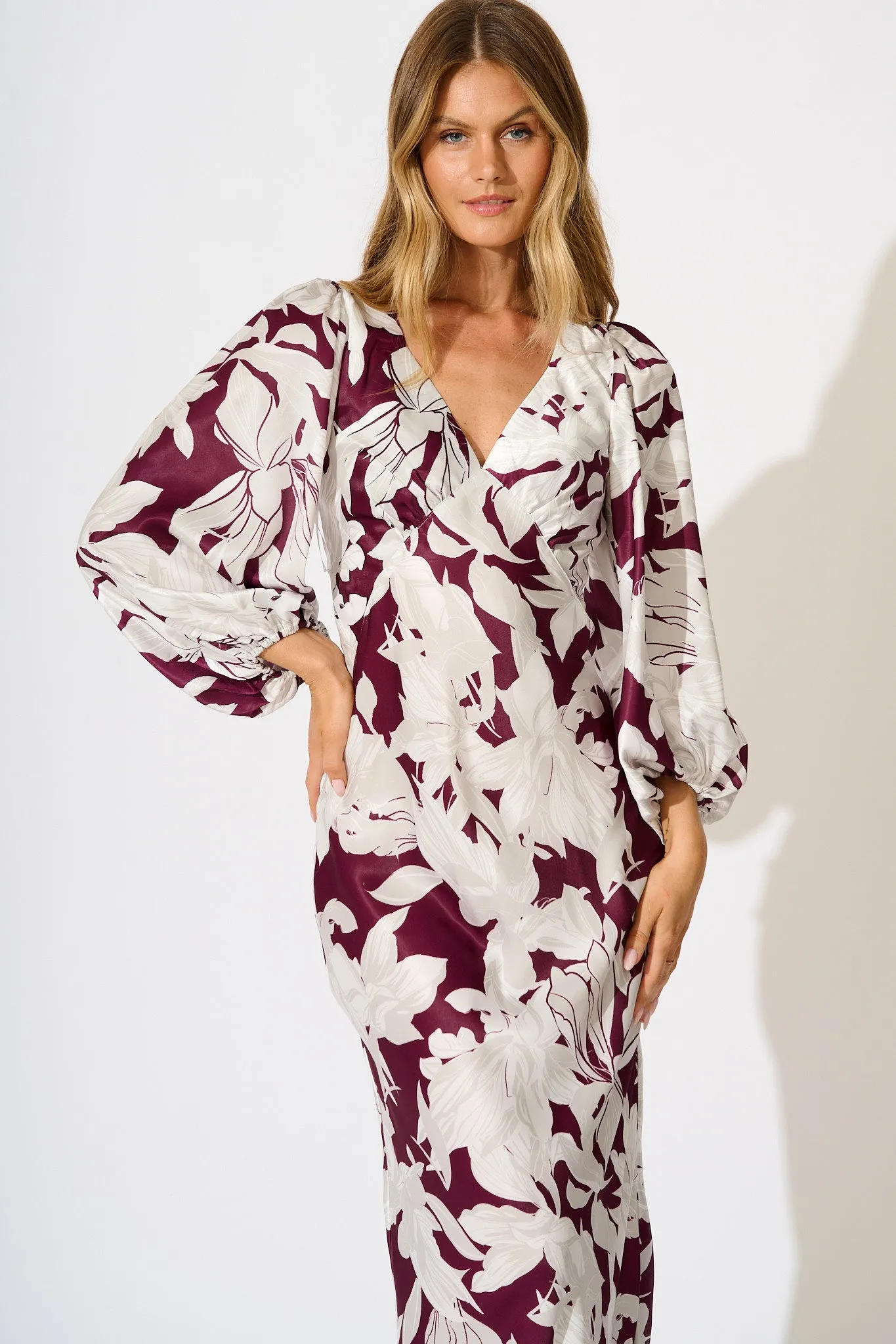 Petal Maxi Dress in Plum and White Floral sold by St Frock product image thumbnail 2