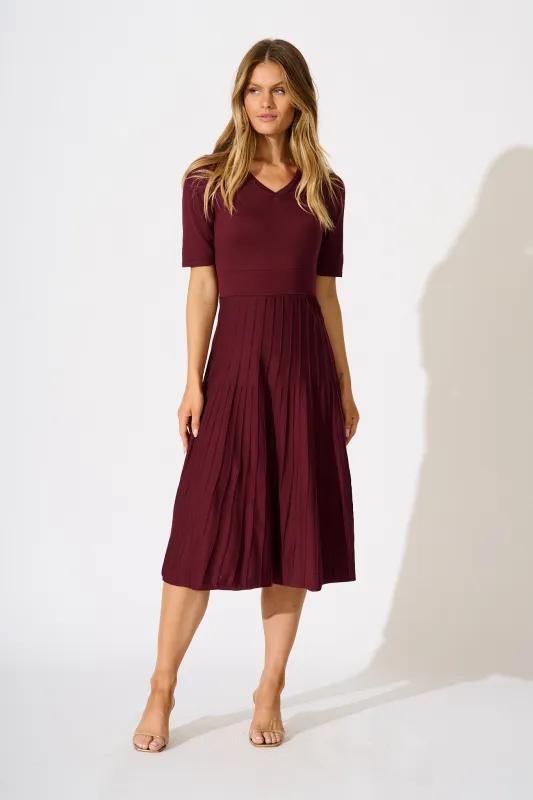 Selma Midi Knit Dress in Wine sold by St Frock