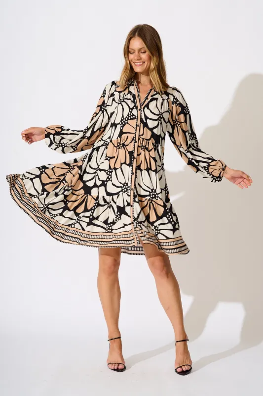Felicity Shirt Dress in Cream and Black Floral sold by St Frock