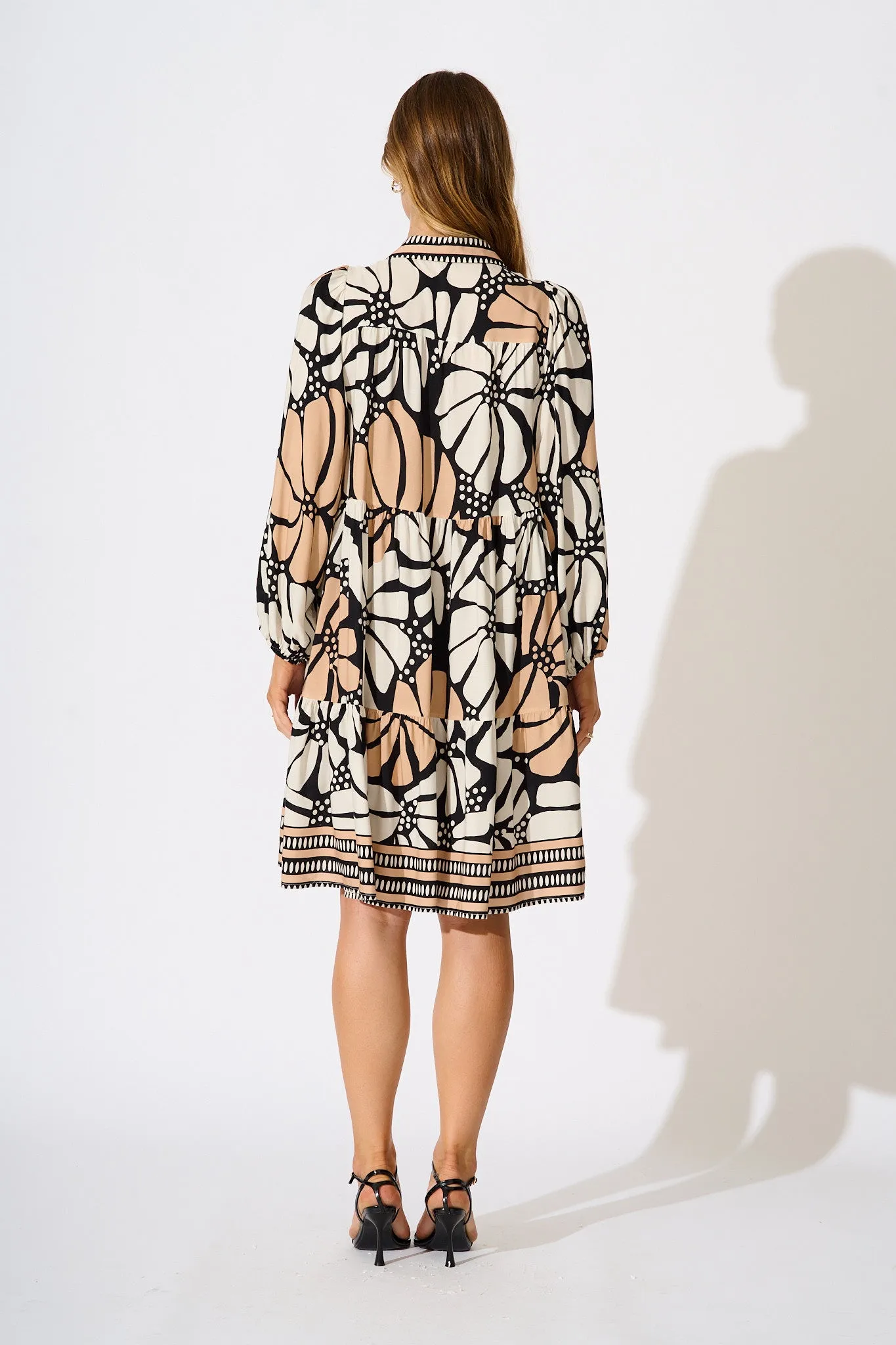 Felicity Shirt Dress in Cream and Black Floral sold by St Frock product image thumbnail 4