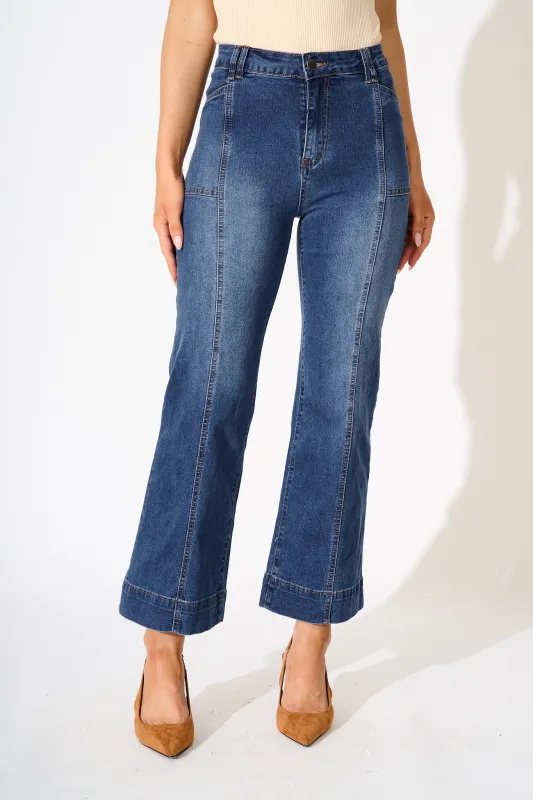 Leonie High Rise Straight Leg Jean in Mid Blue Denim sold by St Frock