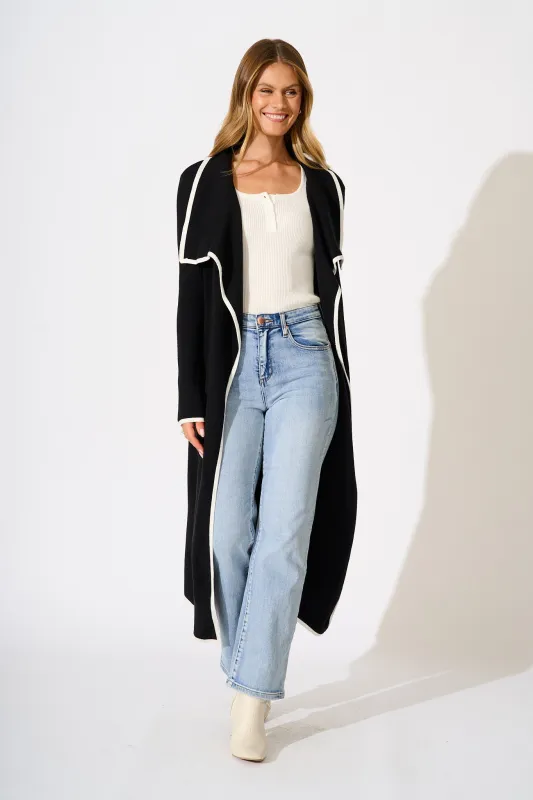 The Contrast Cameo Knit Cardigan in Black sold by St Frock