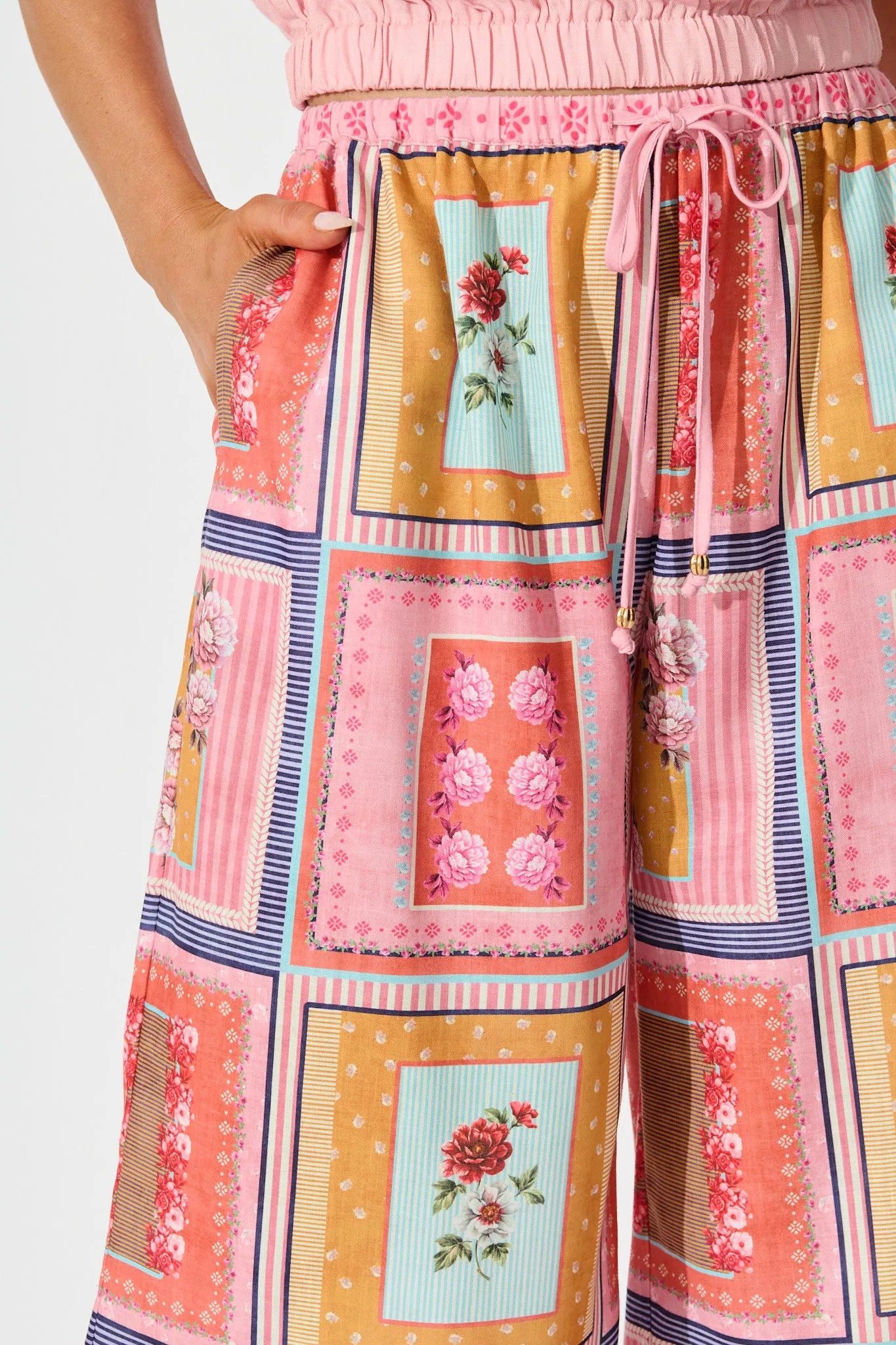 Wildflower Whisper Pant in Pink Multi Floral Tile Print sold by St Frock product image thumbnail 5