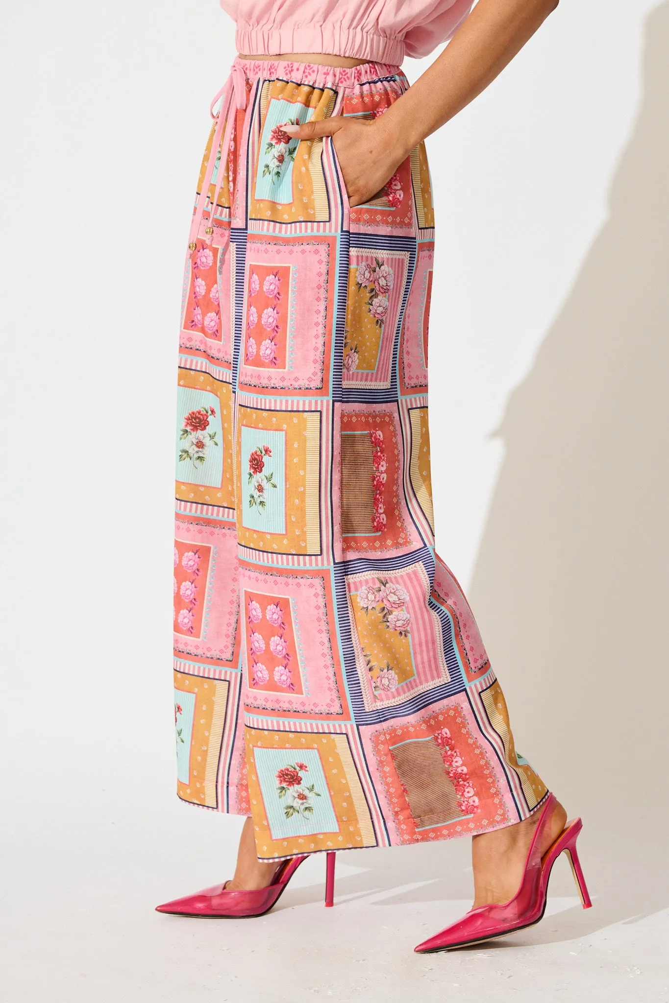 Wildflower Whisper Pant in Pink Multi Floral Tile Print sold by St Frock product image thumbnail 2