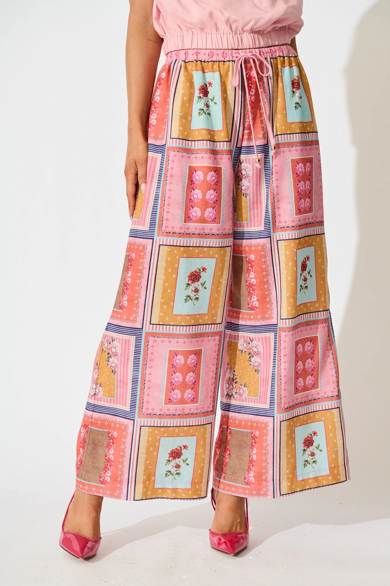 Wildflower Whisper Pant in Pink Multi Floral Tile Print sold by St Frock