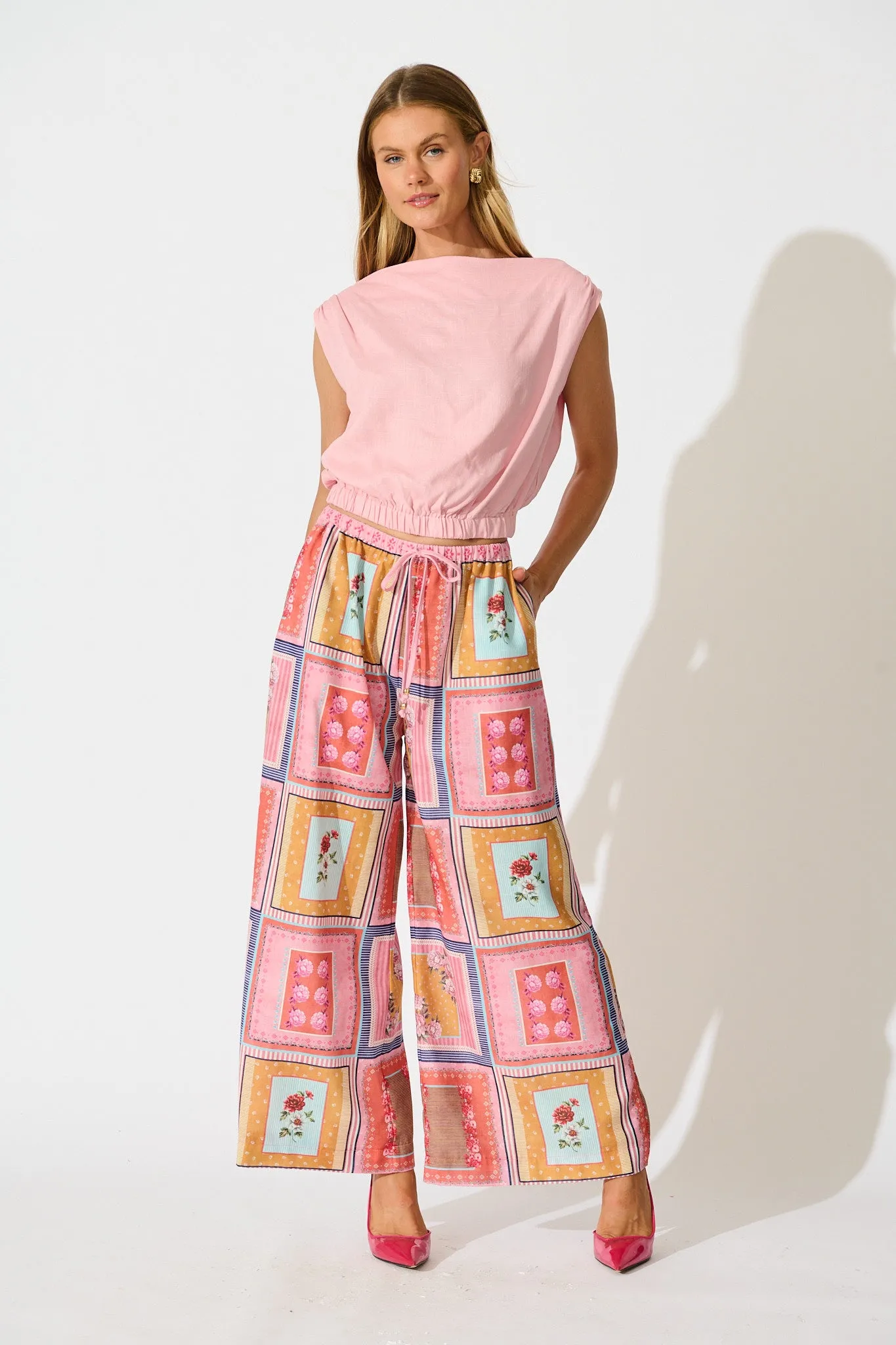 Wildflower Whisper Pant in Pink Multi Floral Tile Print sold by St Frock product image thumbnail 4