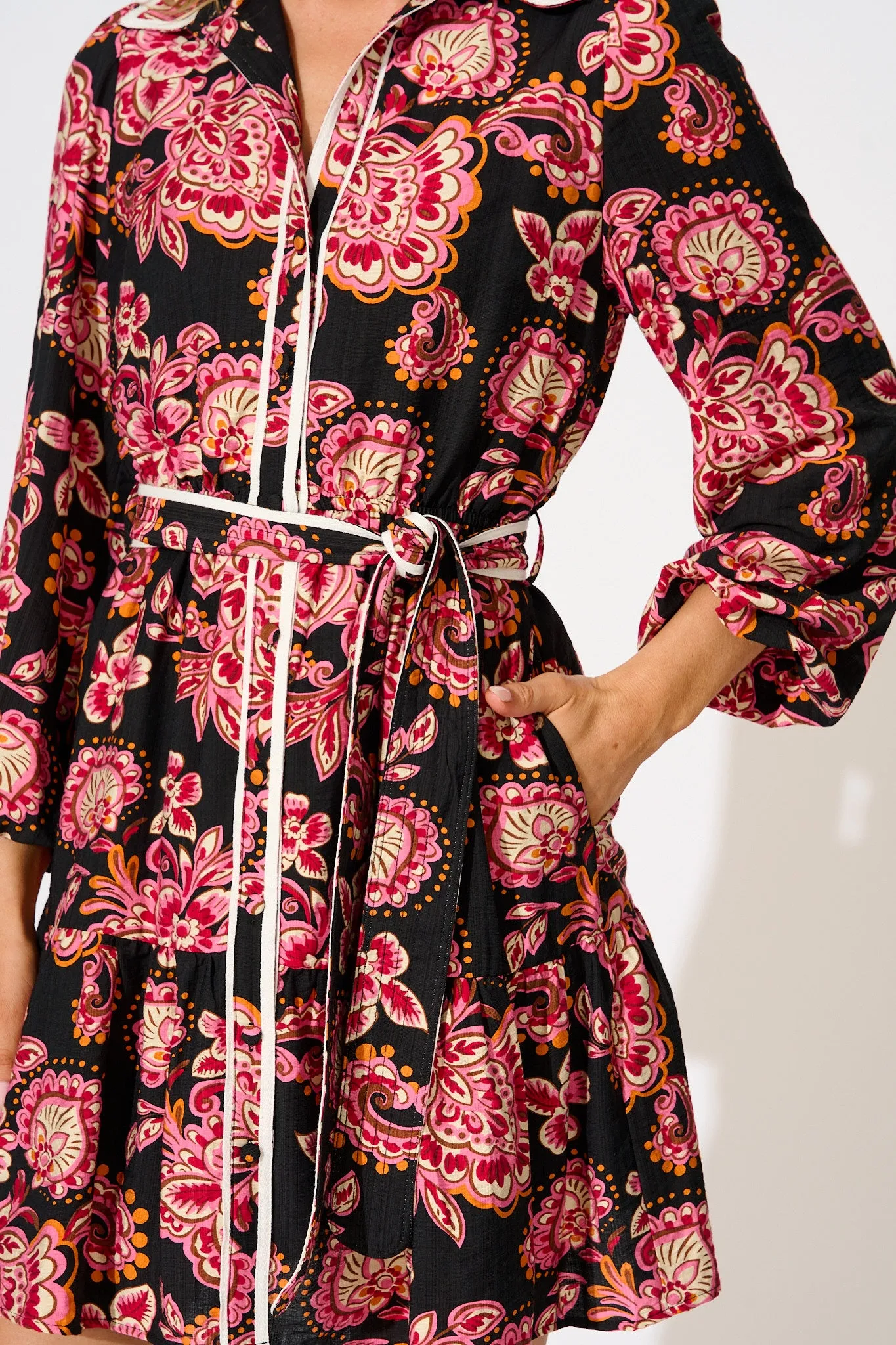 Hillary Shirt Dress in Black and Red with Contrast Trim sold by St Frock product image thumbnail 5