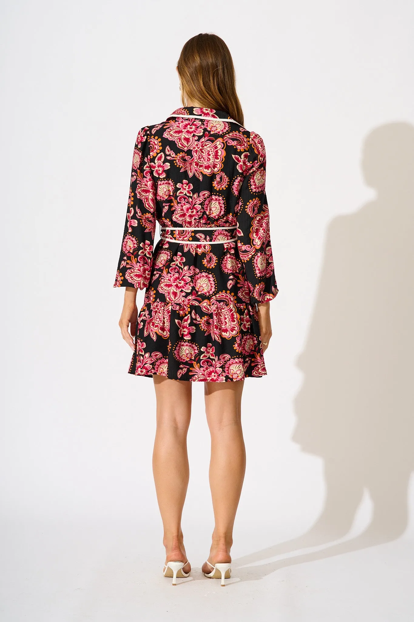 Hillary Shirt Dress in Black and Red with Contrast Trim sold by St Frock product image thumbnail 4