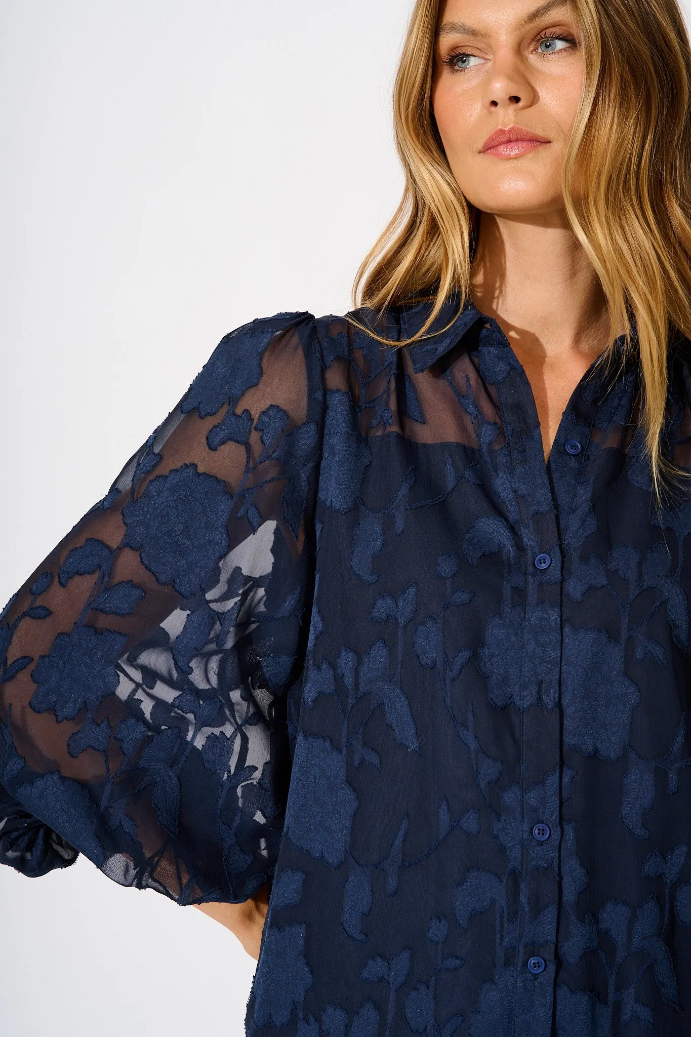 Celestial Shirt in Navy Floral Burnout Chiffon sold by St Frock product image thumbnail 5