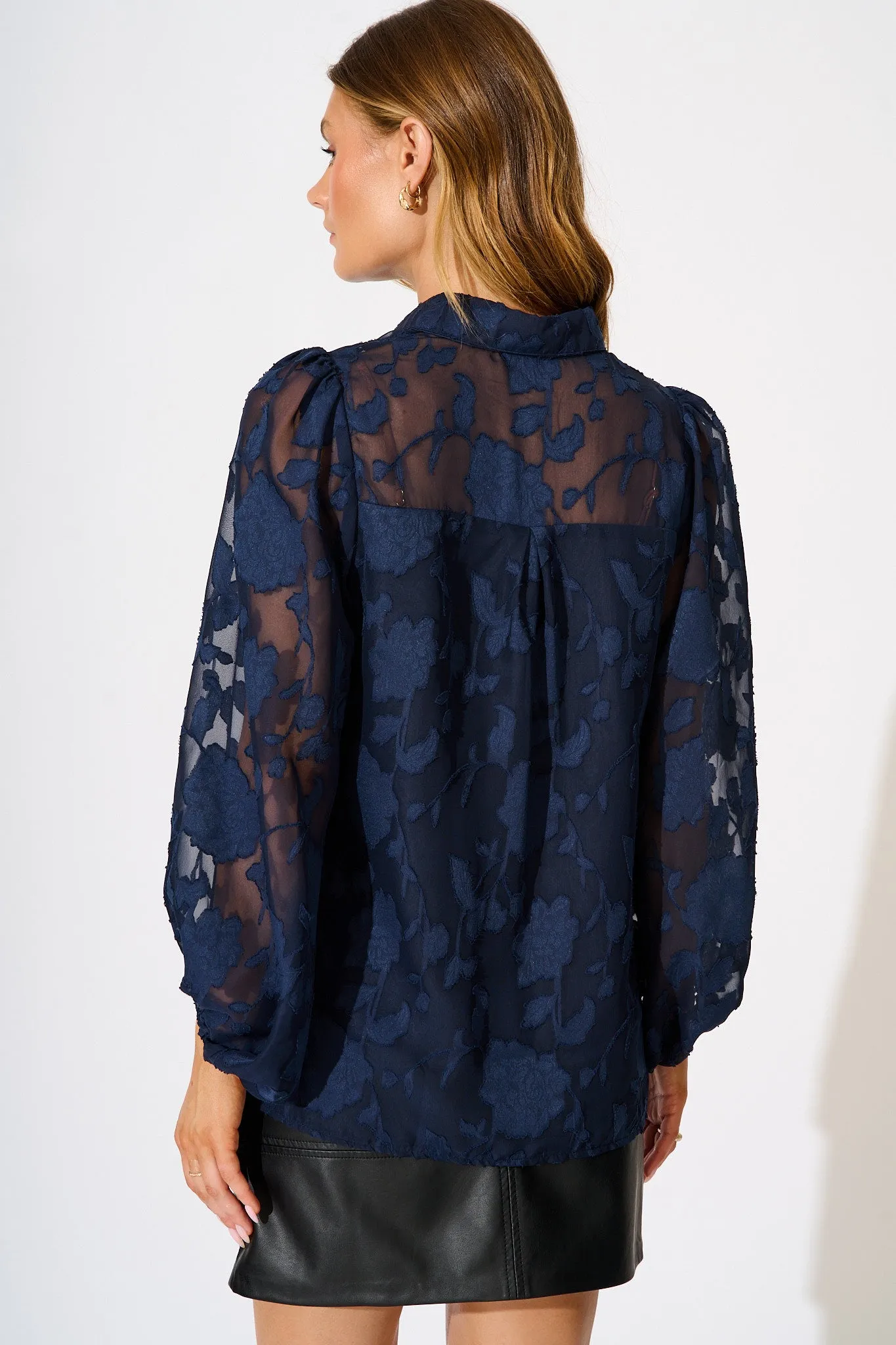 Celestial Shirt in Navy Floral Burnout Chiffon sold by St Frock product image thumbnail 3