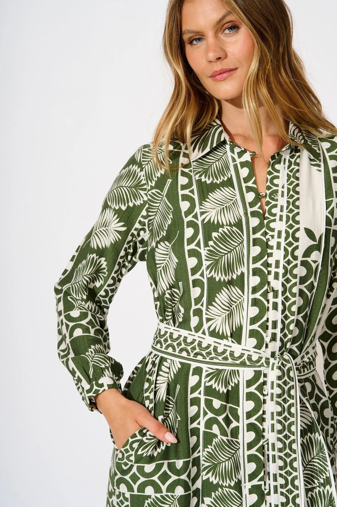 Stellar Shirt Dress in Green and White sold by St Frock product image thumbnail 5