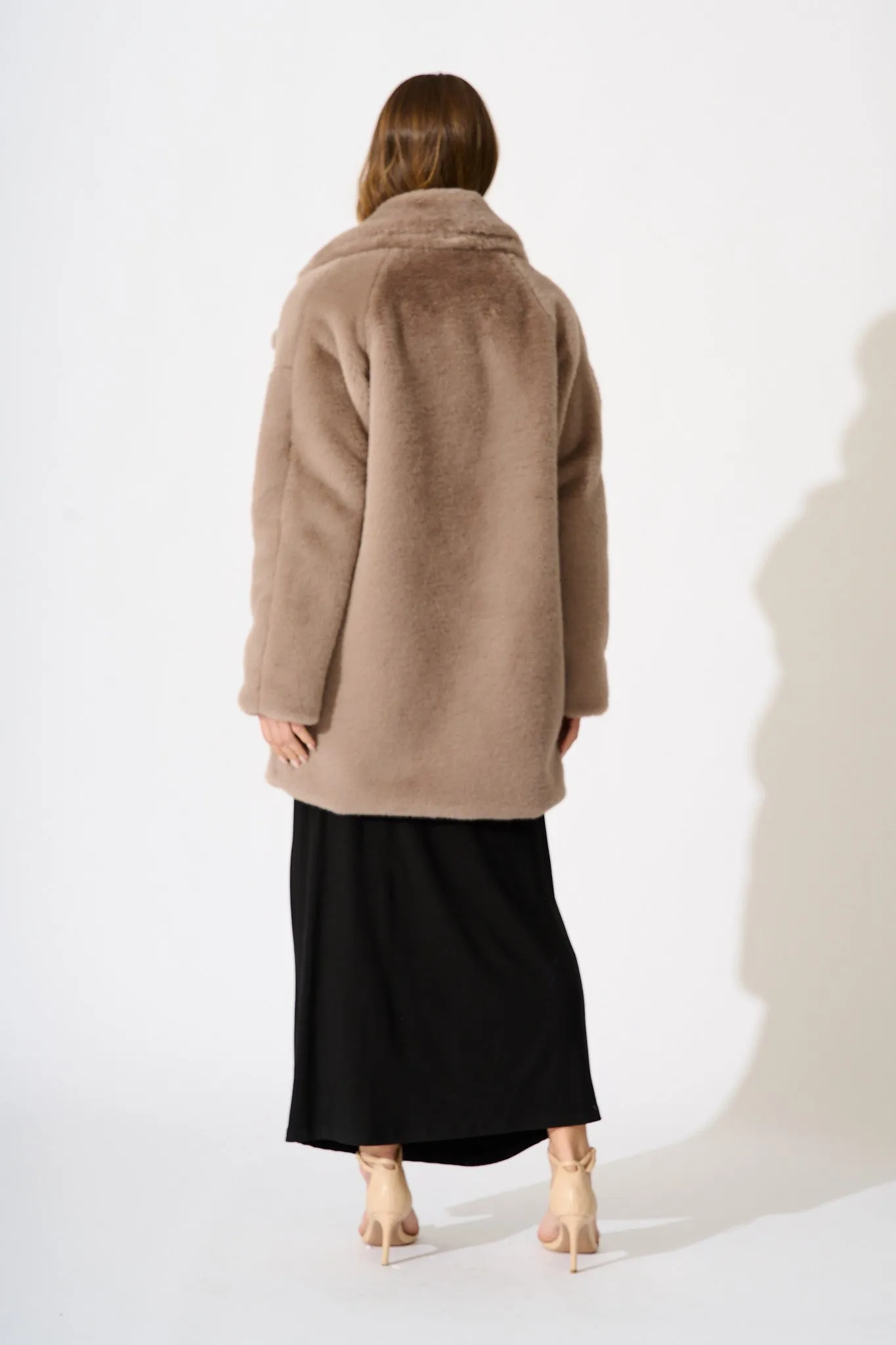 Glacier Faux Fur Coat In Taupe sold by St Frock product image thumbnail 4