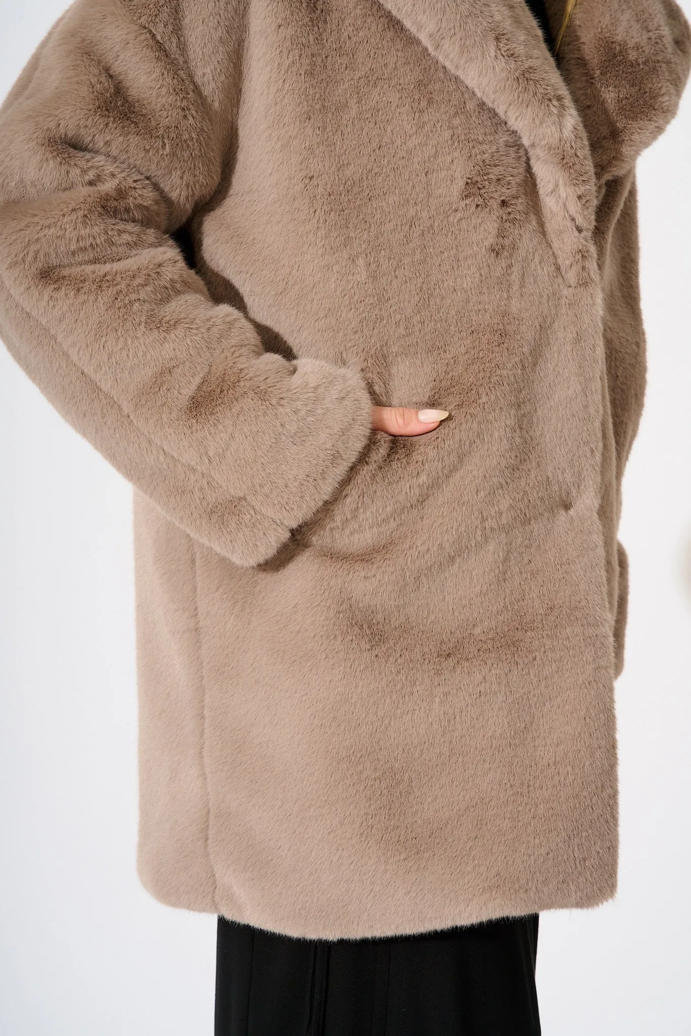 Glacier Faux Fur Coat In Taupe sold by St Frock product image thumbnail 5