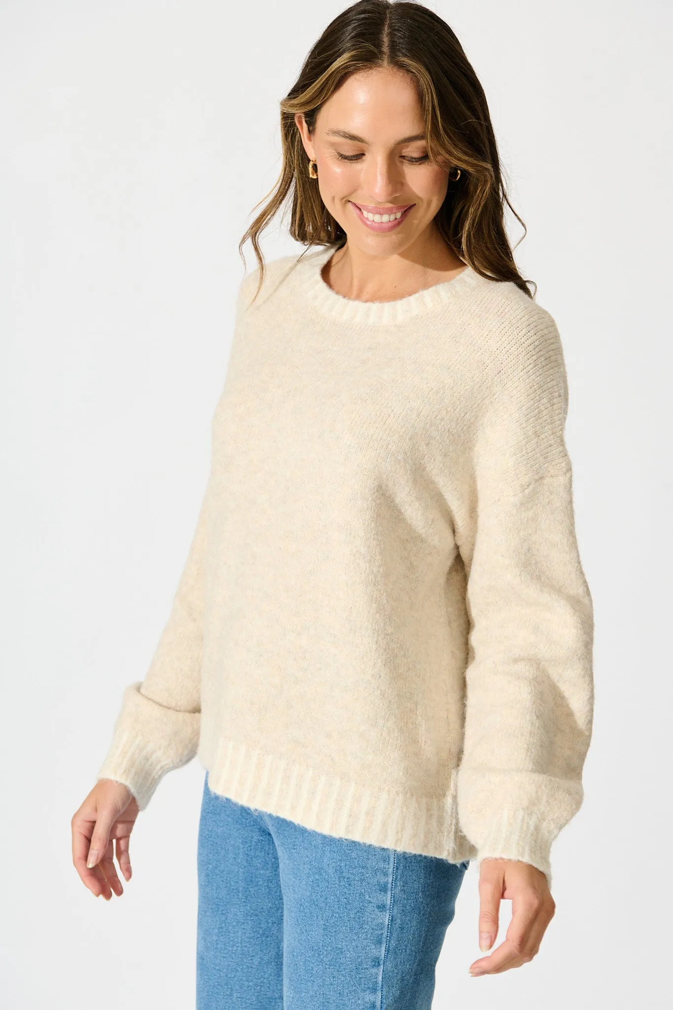 Maggie Knit in Beige Marle Wool Blend sold by St Frock product image thumbnail 2