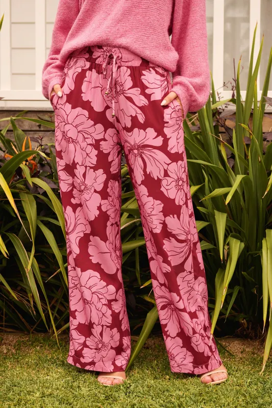 Dreamy Pant in Wine with Pink Floral sold by St Frock