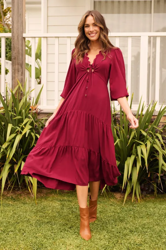 Zena Midi Dress in Wine sold by St Frock