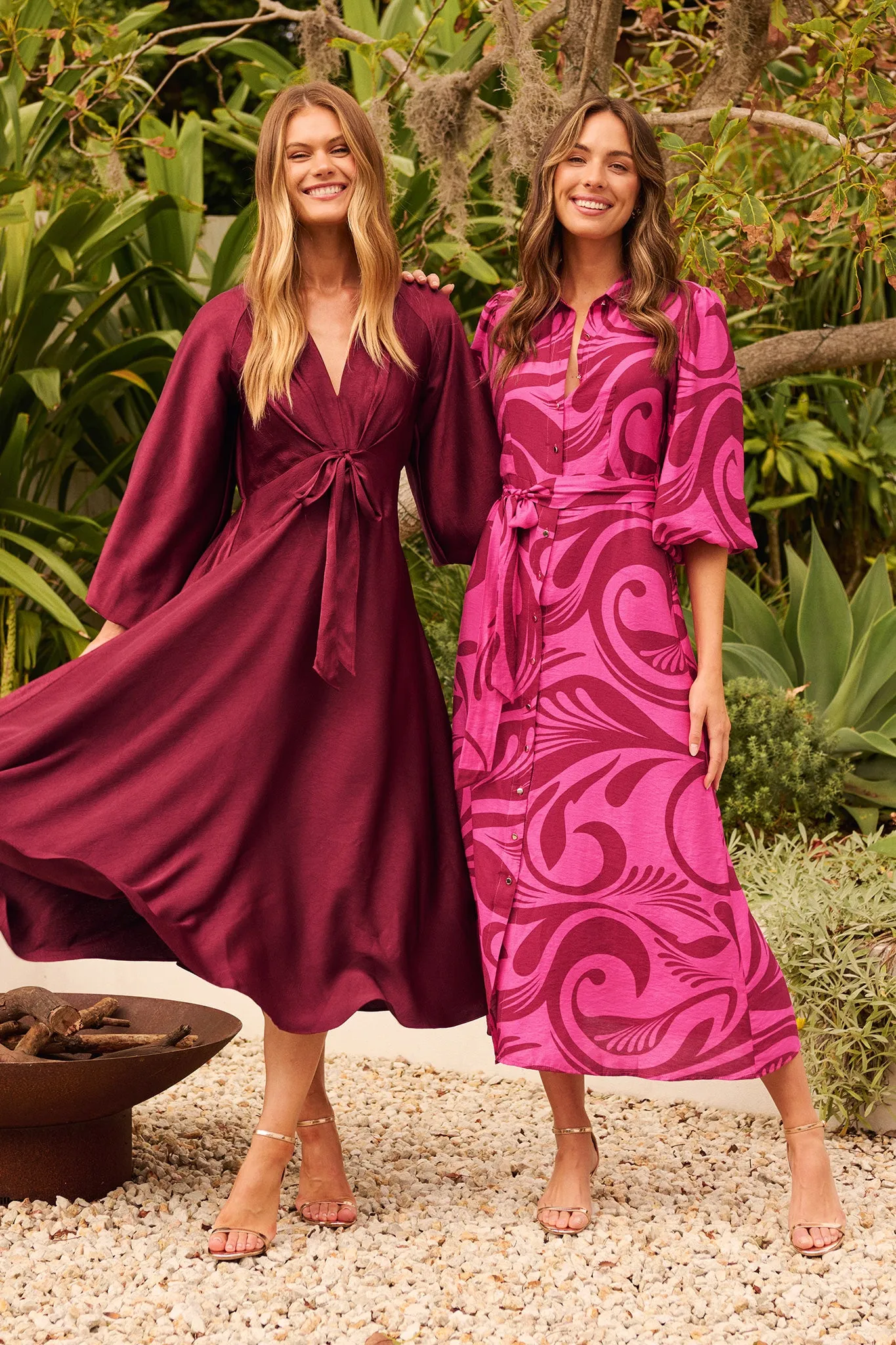 Lorna Maxi Shirt Dress in Pink with Wine Print sold by St Frock product image thumbnail 4