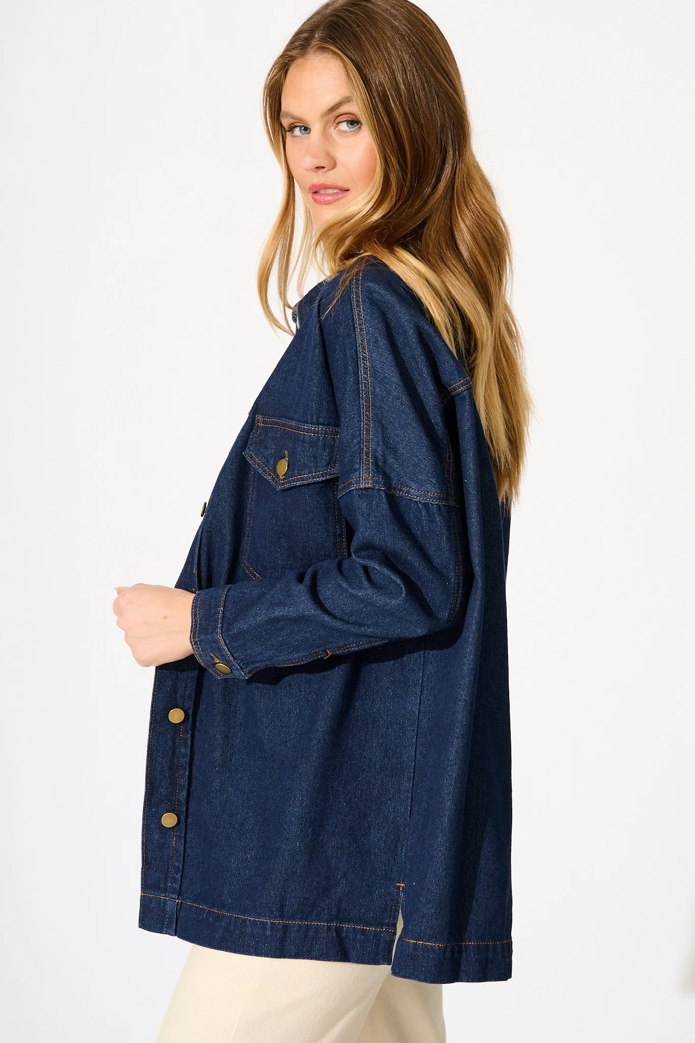 Katya Shacket in Dark Blue Denim sold by St Frock product image thumbnail 2