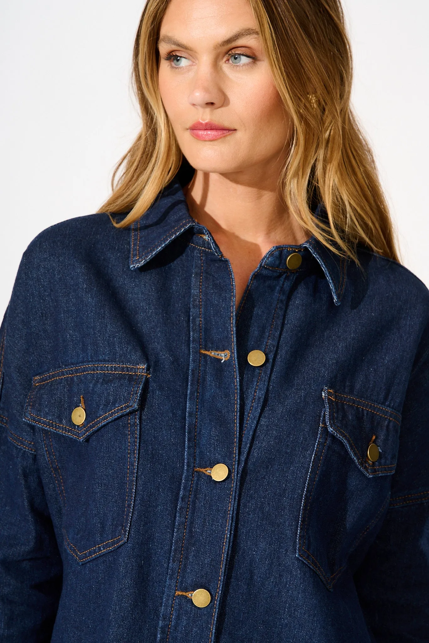 Katya Shacket in Dark Blue Denim sold by St Frock product image thumbnail 5