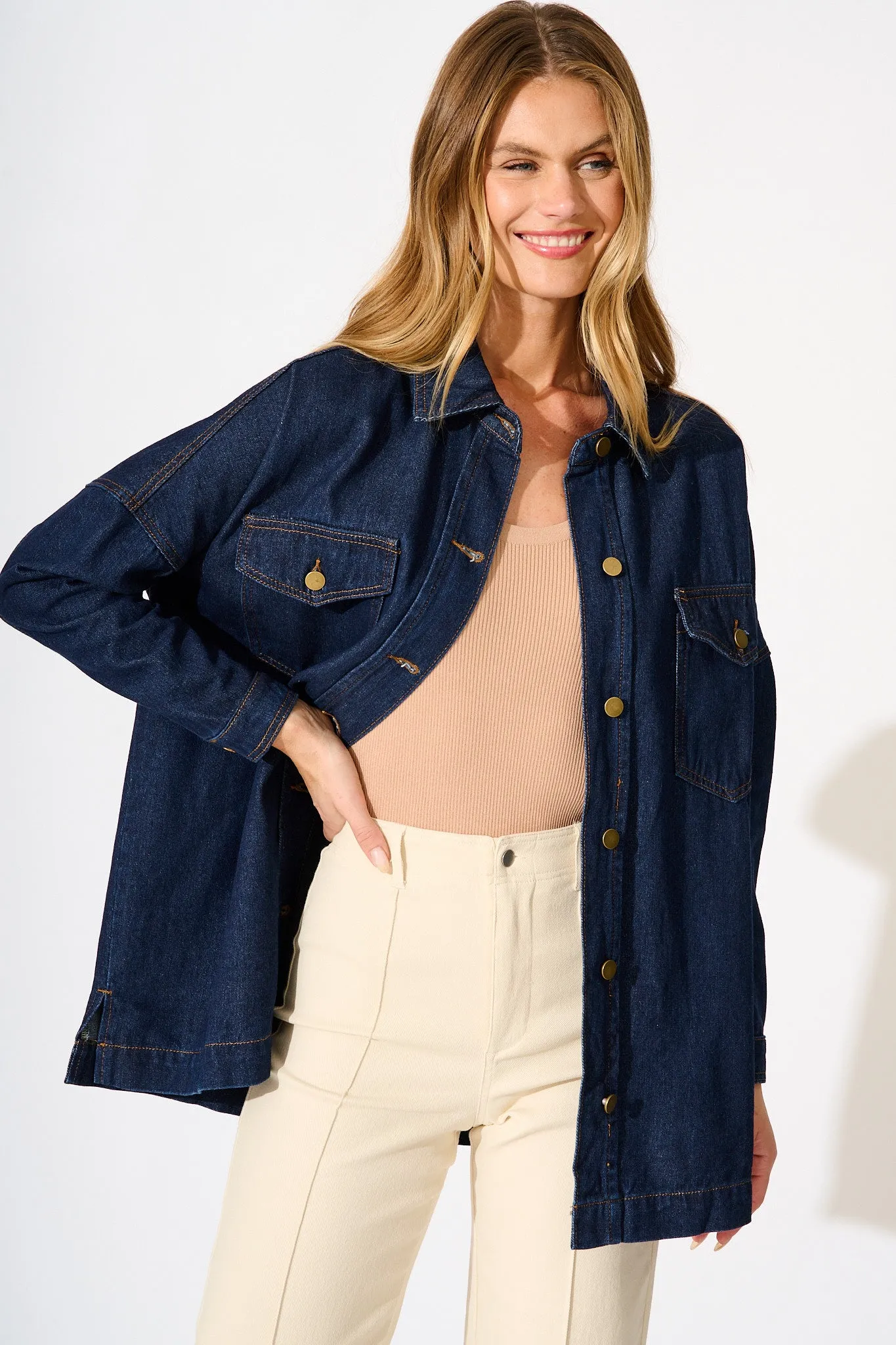 Katya Shacket in Dark Blue Denim sold by St Frock