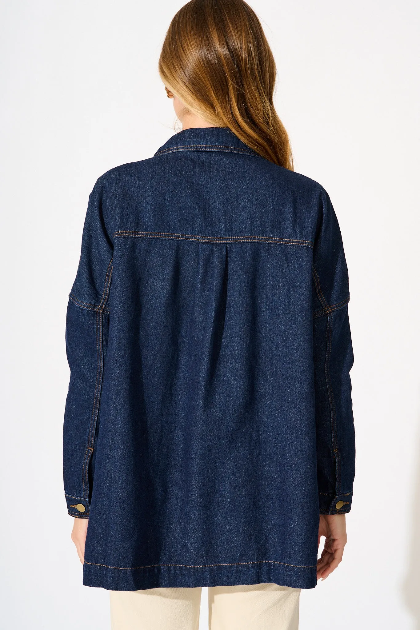 Katya Shacket in Dark Blue Denim sold by St Frock product image thumbnail 3