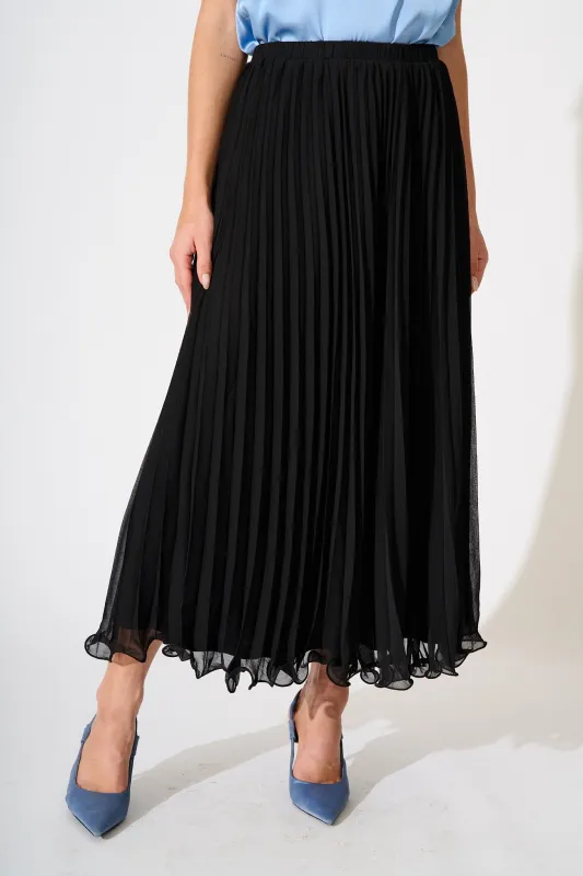 Magnolia Maxi Pleat Skirt in Black Chiffon sold by St Frock