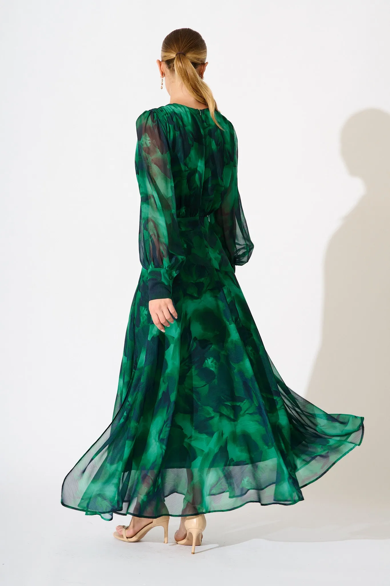 Martina Maxi Dress in Green Watercolour Chiffon sold by St Frock product image thumbnail 4