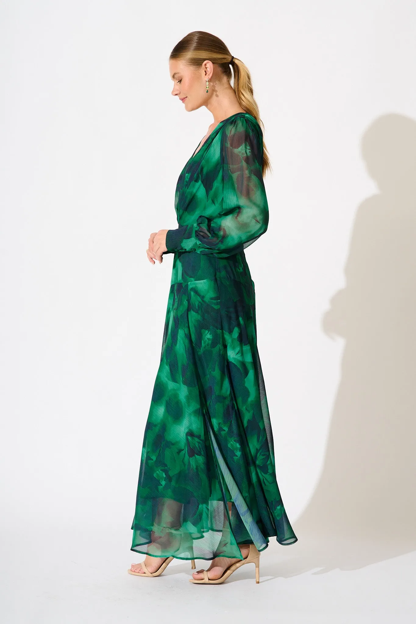 Martina Maxi Dress in Green Watercolour Chiffon sold by St Frock product image thumbnail 3