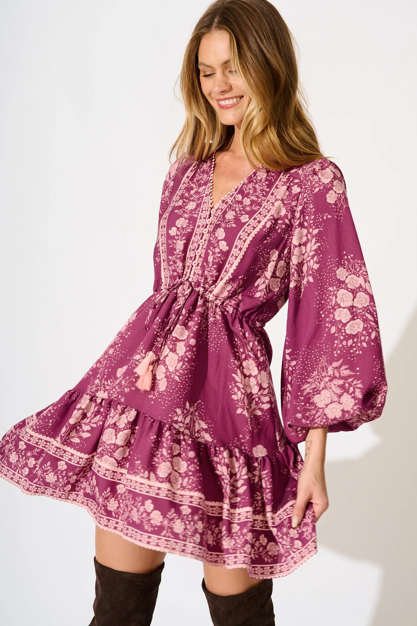Fiorella Dress in Purple with Pink Floral sold by St Frock product image thumbnail 3