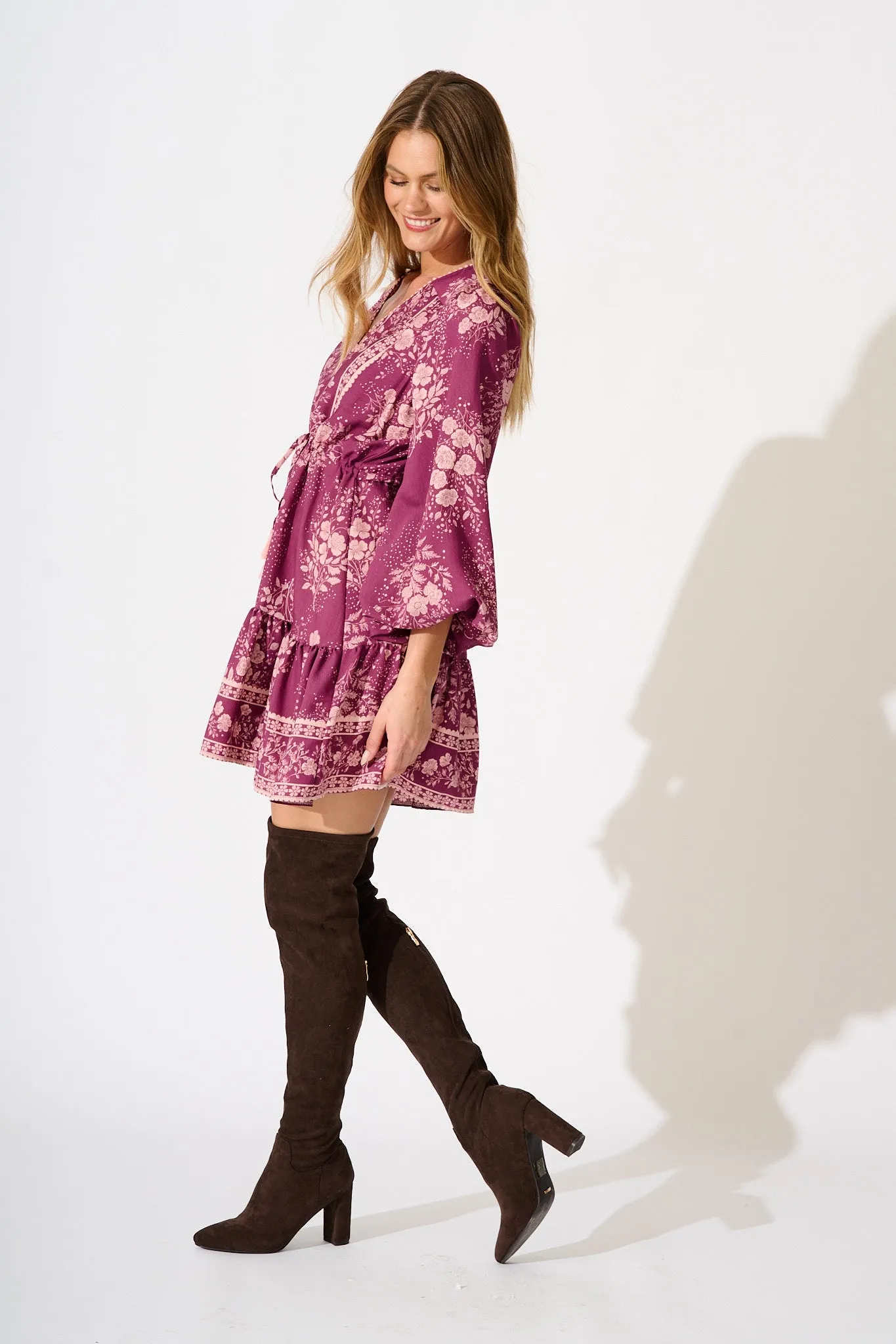 Fiorella Dress in Purple with Pink Floral sold by St Frock product image thumbnail 2