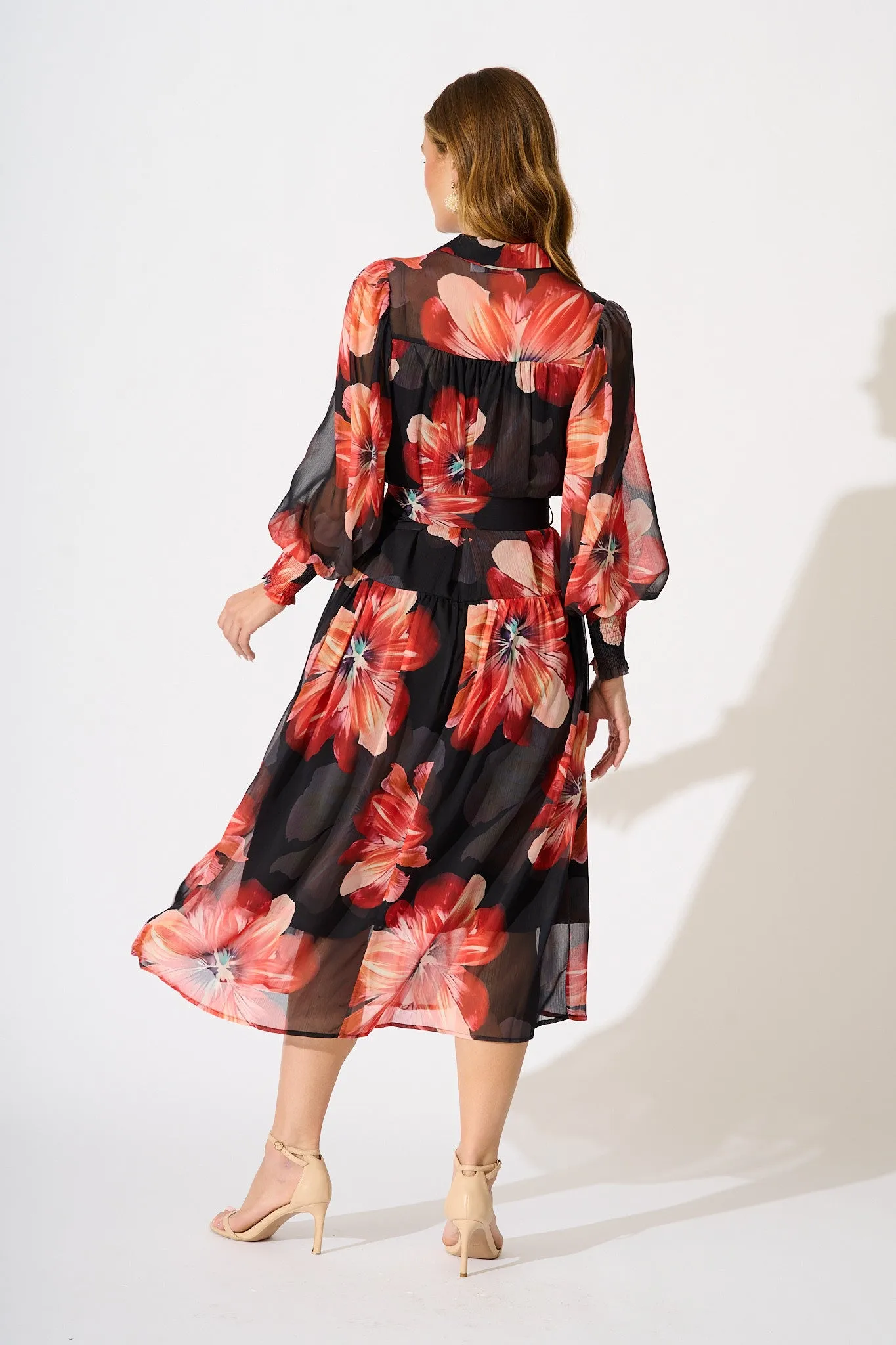 Aubrey Midi Dress in Black and Red Flower Chiffon sold by St Frock product image thumbnail 4