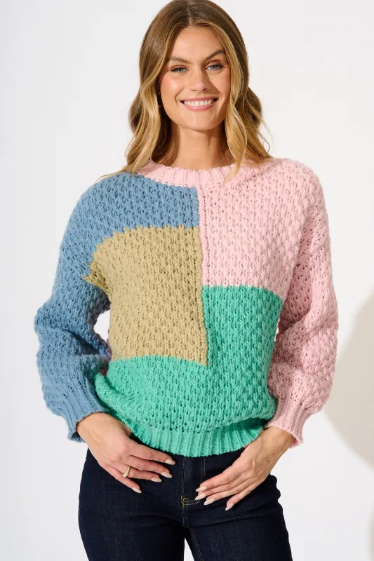 Oakley Knit in Multi Patchwork Wool Blend sold by St Frock