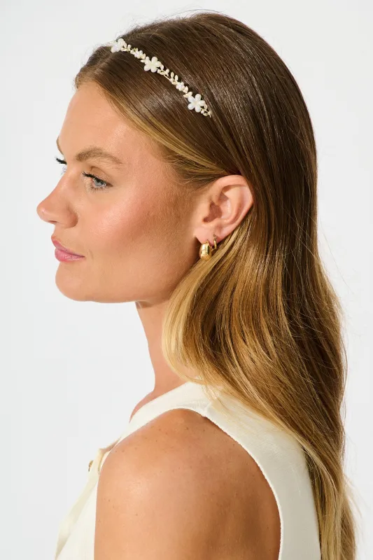 Dina Headband in Gold with Flower sold by St Frock