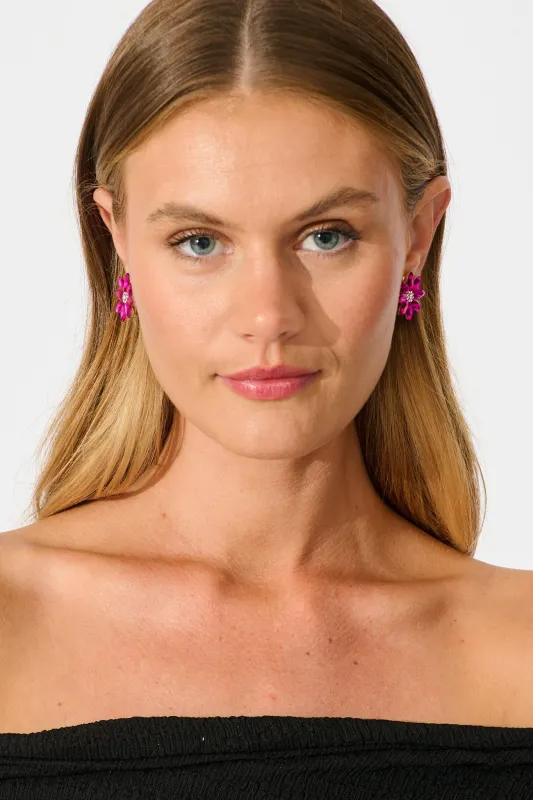 Bloom Clip On Earrings in Hot Pink Stones sold by St Frock